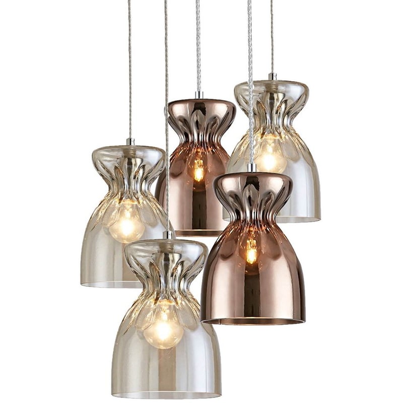 Φωτιστικό Οροφής Πολύφωτο Homelighting Domenico 77-3720 Γυάλινο - Copper/Cognac