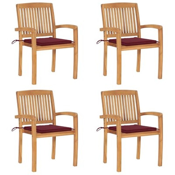 Vidaxl Καρέκλες Κήπου Στοιβαζόμενες 4 Τεμ. Μασίφ Ξύλο Teak + Μαξιλάρια image 1