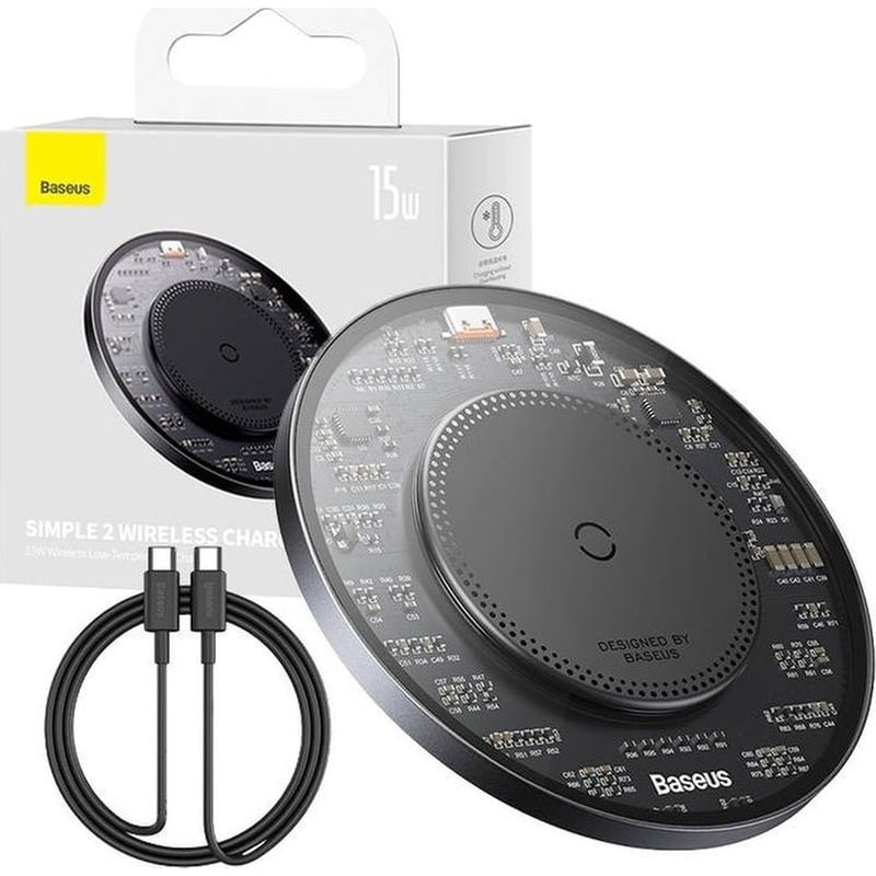 Wireless Qi Inductive Φορτιστής Baseus Simple 2, 15W With USB-C To USB-C - Μαύρο