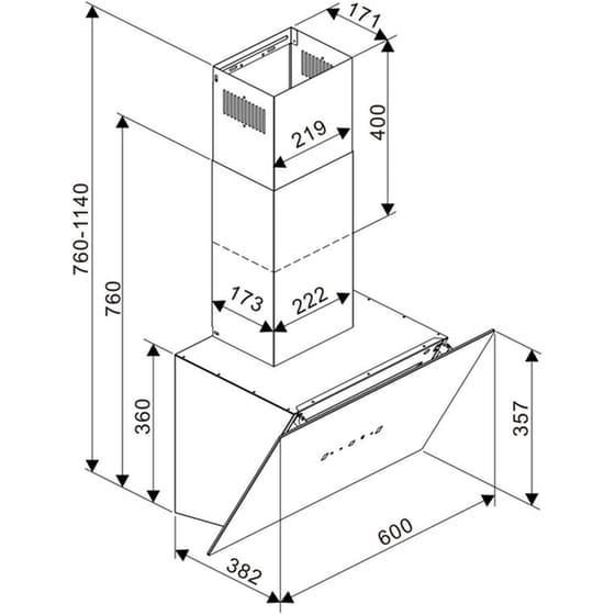 TESLA DD600AB 60 cm Μαύρο Καμινάδα - Τζάκι Απορροφητήρας image 4