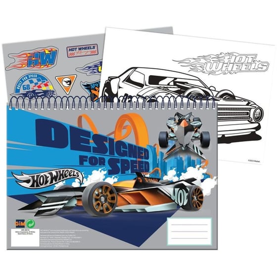 Μπλοκ Ζωγραφικής GIM Και Αυτοκόλλητα Hot Wheels Α4 40 Φύλλων image 0