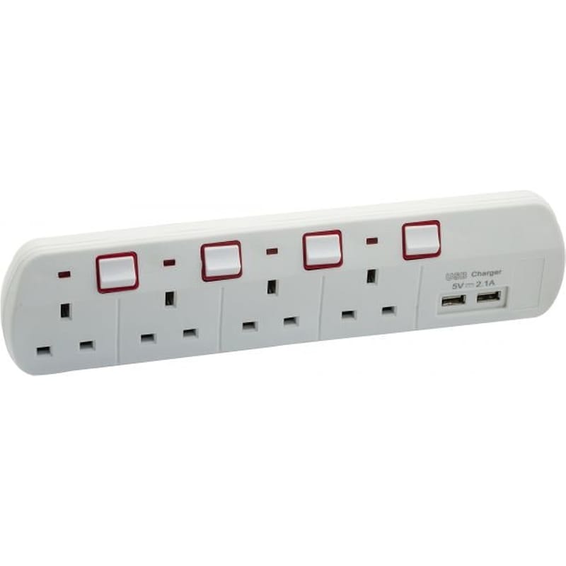DATA ZONE Datazone Dz-466014 Charger Home 4 Outlet With 2 Usb Port - White