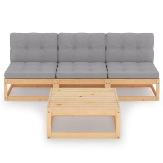Σετ Σαλόνι Κήπου Vidaxl Μασίφ Ξύλο Πεύκου με Μαξιλάρια 4 Τμχ - Γκρι image 2