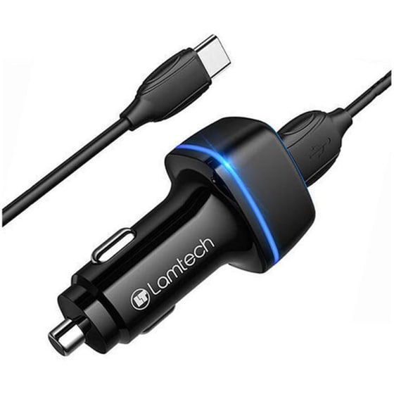 Φορτιστής Αυτοκινήτου Lamtech 2x USB 2.4A Με Καλώδιο USB-C 1m - Μαύρο image 0