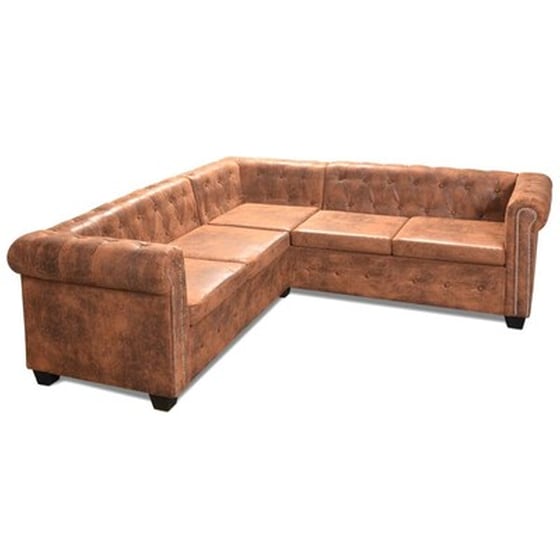 Γωνιακός Πενταθέσιος Καναπές VidaXL Chesterfield 205x205cm - Καφέ image 2