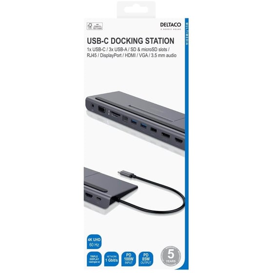 Docking Station Deltaco USB-C  4K PD συμβατό με Dual USB-C image 3