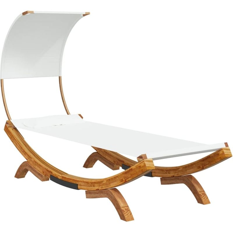 Ξαπλώστρα/ Κρεβάτι VidaXL με Σκίαστρο από Μασίφ Λυγισμένο Ξύλο 100x216x162 cm - Κρεμ