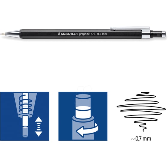 Μηχανικό Μολύβι Staedtler Graphite 778 Με Γόμα 0.7 Μαύρο image 5
