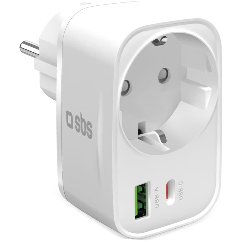 Φορτιστής Πρίζας SBS Multi-Socket Charger 1x USB-C / 1x USB-A 20W - White