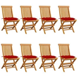 Vidaxl Καρέκλες Κήπου 8 Τεμ. Από Μασίφ Ξύλο Teak Με Κόκκινα Μαξιλάρια