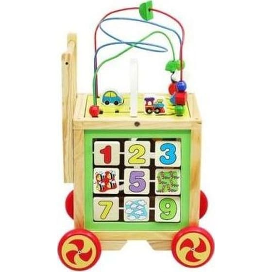 Εκπαιδευτική Περπατούρα Aria Trade Κύβος Δραστηριοτήτων Με Παζλ, Ρολόι & Άβακα Ξύλινη Για Μωρά 12+ Μηνών - 33x34x45.5-48 cm, Κιτρινό image 11