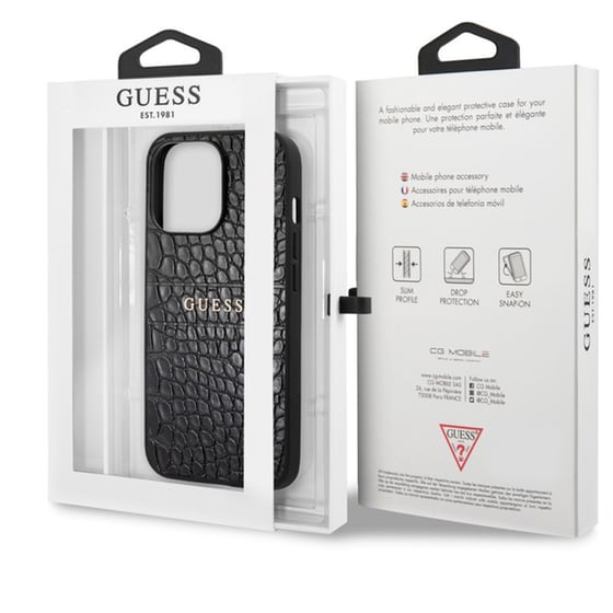 Θήκη Apple iPhone 13 Pro - Guess Croco Collection Hot Stamp Lines - Μαύρο image 3