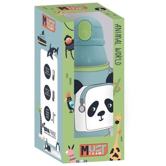 Παγούρι Θερμός Must Team Ανοξείδωτο Με Θήκη Καλαμάκι Ζωακια 500ml image 2