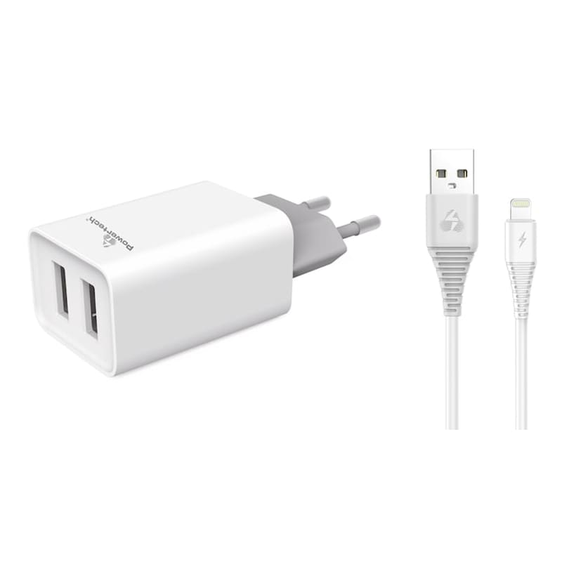POWERTECH Σετ Φόρτισης Powertech Pt-777 2x Usb 2.1A with cable Usb to Lightning - White