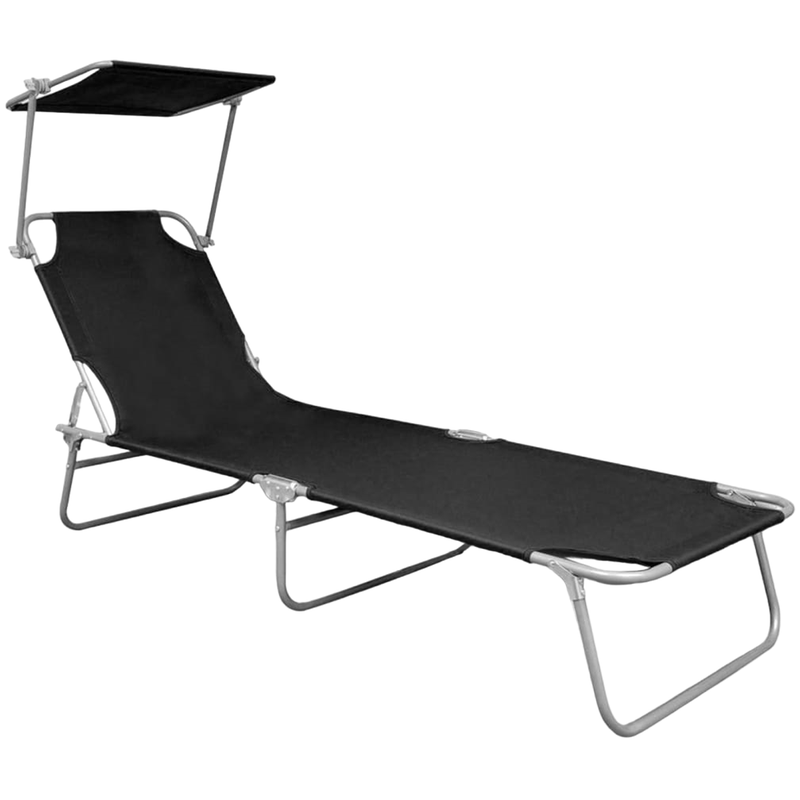 Ξαπλώστρα Παραλίας/Κήπου VidaXL Ατσάλινη με Σκίαστρο 189x58x27 cm - Μαύρο