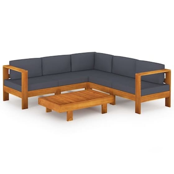 Σαλόνι Κήπου Vidaxl 6 Τμχ Από Μασίφ Ξύλο Ακακίας Με Γκρι Μαξιλάρια image 1