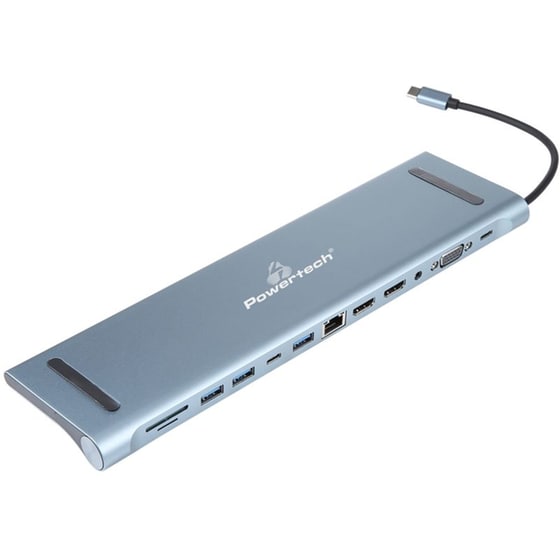 Docking Station Powertech BYL-2003U2 με 12 Θύρες, Βάση Laptop και USB-C - Γκρι image 0