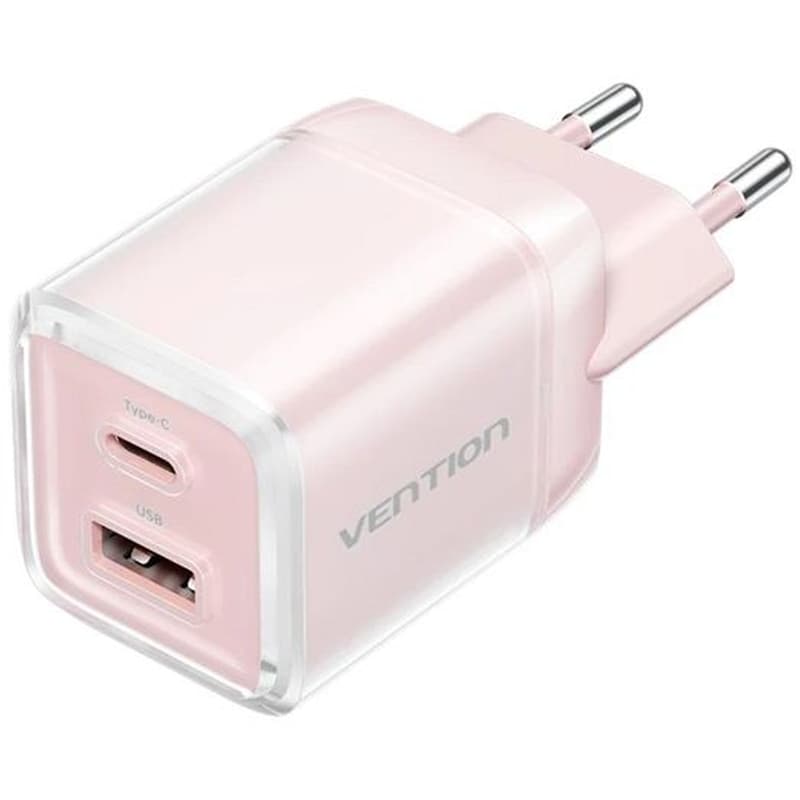 Φορτιστής Πρίζας Vention TZ-FCEP0-EU Gan USB-C/USB-A 30W - Ροζ