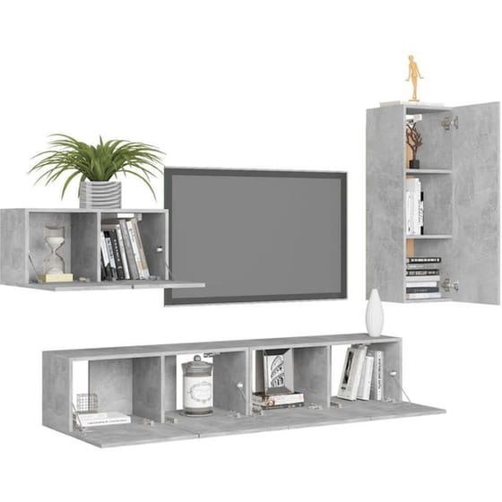 Έπιπλα Τηλεόρασης VidaXL Μοριοσανίδα 4 Τμχ 30.5x30x90 - Γκρι image 2