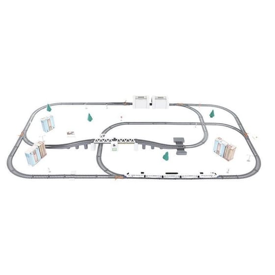 Σετ Συναρμολογούμενος Σιδηρόδρομος 86 Τεμαχίων Μήκους 9 Μέτρων Με Δέντρα, Αυτοκινητάκια Και Γέφυρες image 0