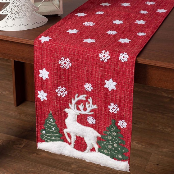 Χριστουγεννιάτικη Τραβέρσα Silk Fashion Hp52157m Υφασμάτινη 35x160 cm - Τάρανδος/Δέντρο image 1