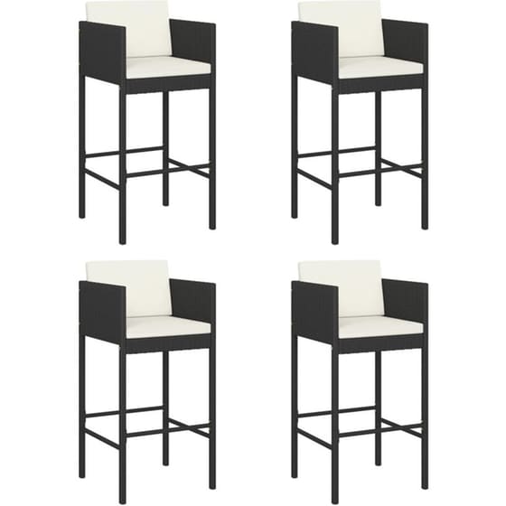 Σκαμπό Κήπου VidaXL με Μαξιλάρια από Ρατάν 50x48x100 cm 4 Τμχ - Μαύρο/Κρεμ image 0