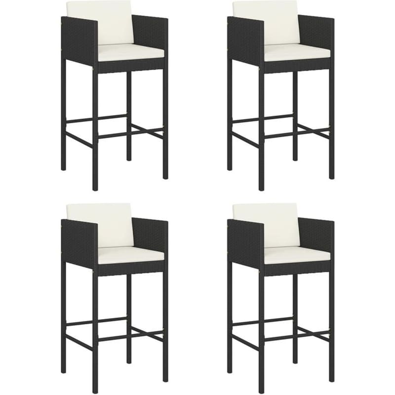 VIDAXL Σκαμπό Κήπου VidaXL με Μαξιλάρια από Ρατάν 50x48x100 cm 4 Τμχ - Μαύρο/Κρεμ