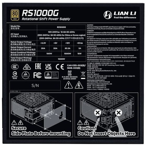 Τροφοδοτικό Υπολογιστή Lian Li RS 1000W Full Modular 80+ Gold - Μαύρο image 3