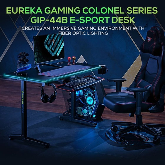 Γραφείο Gaming Eureka Ergonomic ERK-GIP-44B από Carbon Fiber 112x60cm - Μαύρο image 7
