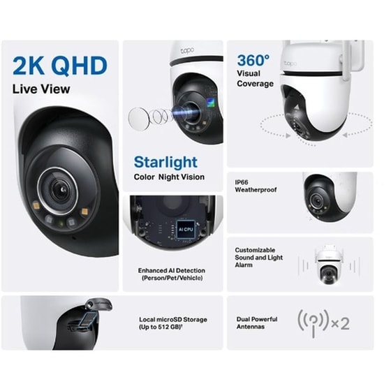 Ασύρματη IP Camera TP-Link Tapo C520WS 2K Dome με Ασύρματη Σύνδεση και 360° Κάλυψη image 2