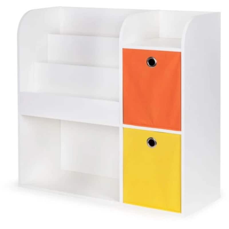 ECOTOYS Παιδική Ξύλινη Βιβλιοθήκη Με 5 Ράφια Και 2 Υφασμάτινα Κουτιά Αποθήκευσης 89 X 35 X 88 Cm Ecotoys Zkb-02a