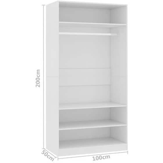 Μονόφυλλη Ντουλάπα Vidaxl από Μοριοσανίδα 100x50x200cm - Λευκό image 3