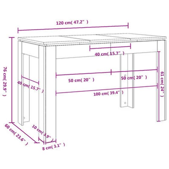 Τραπεζαρία Vidaxl Από Μοριοσανίδα 120x60x76 cm - Μαύρο image 4
