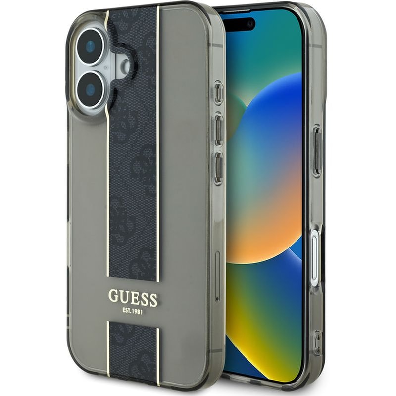 Θήκη Apple iPhone 16 - Guess IML Middle 4G Stripe - Black GUESS
