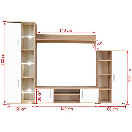 Έπιπλο Τηλεόρασης  VidaXL Μοριοσανίδα Δρυς 260x30x180cm - Λευκό image 3