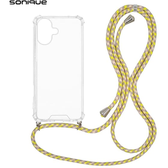 Θήκη Apple iPhone 16 - Sonique Armor Clear Θήκη Σιλικόνης με Κορδόνι - Rainbow Κίτρινο image 0