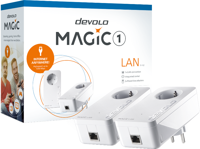 Εικόνα από Devolo Magic 1 LAN 1-1-2 8302 Powerline Διπλό Kit Ενσύρματη Σύνδεση Passthrough Πρίζα με 1 Θύρα Ethernet