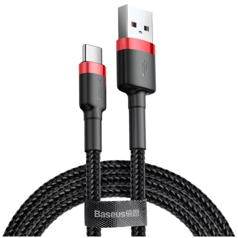 BASEUS Καλώδιο δεδομένων Baseus Cafule Durable Nylon Braided Usb to Usb-C 2m - Black/Red
