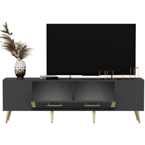 Έπιπλο Τηλεόρασης 24Mall Dita από Μοριοσανίδα 150x35x48.2 cm -  Ανθρακί/Χρυσό image 0