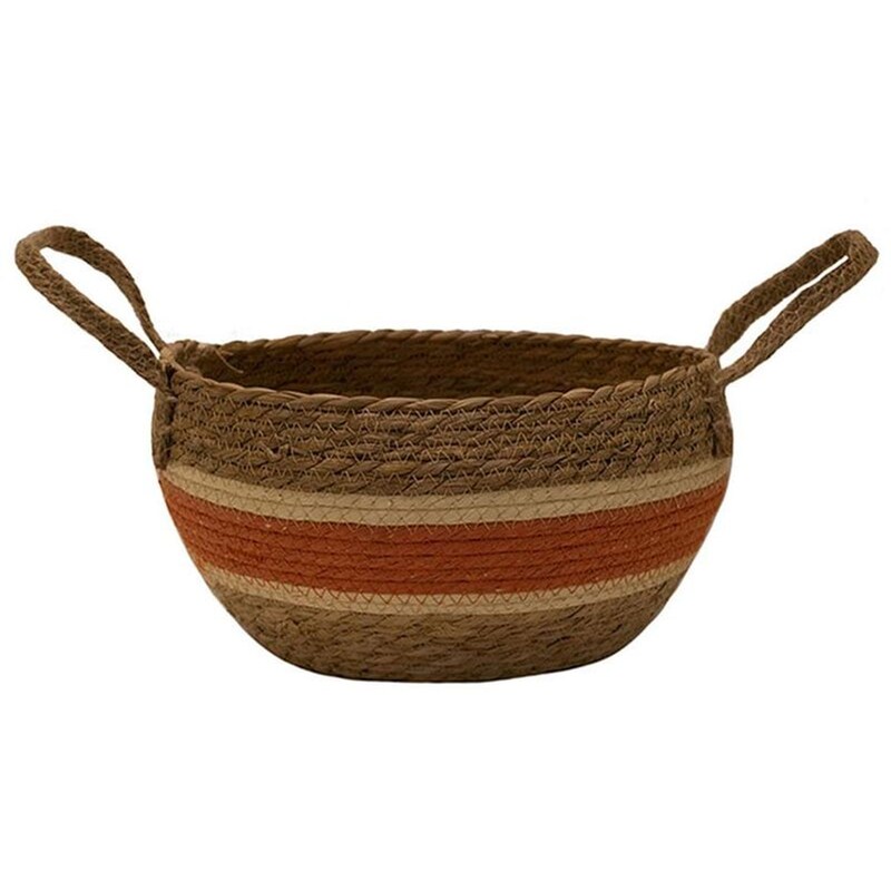 Διακοσμητικό Καλάθι Mod Ψάθινο 23x13 cm - Καφέ/Κόκκινο