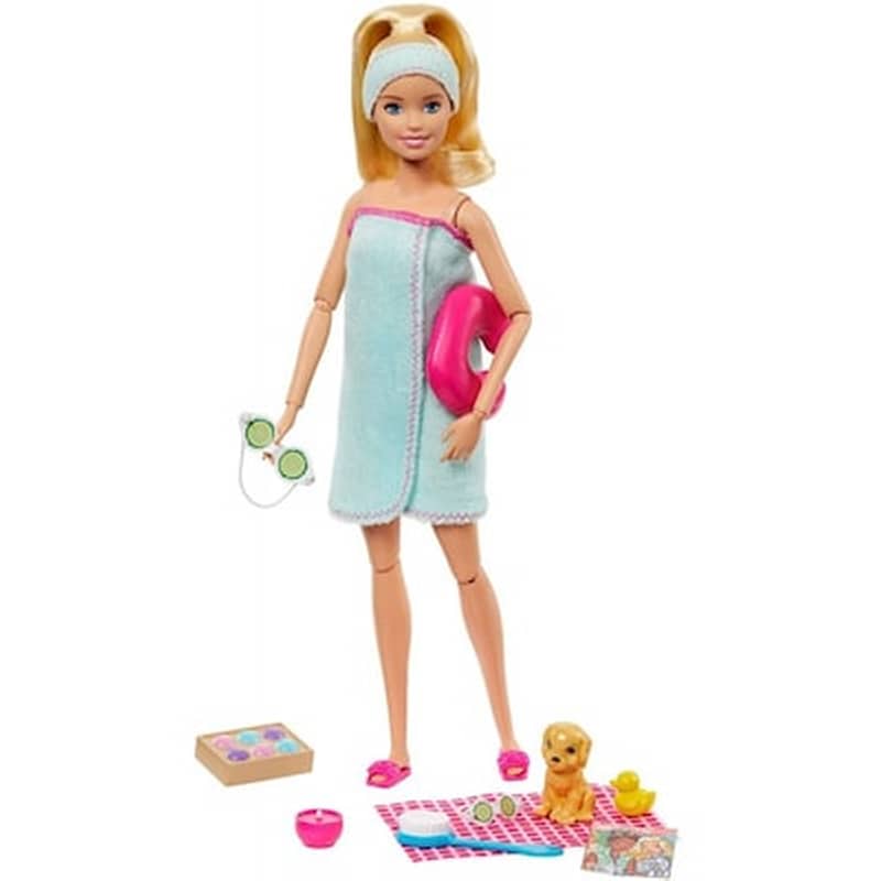 Mattel Barbie – Wellness Spa Blonde Doll With Puppy And 9 Accessories (gjg55)