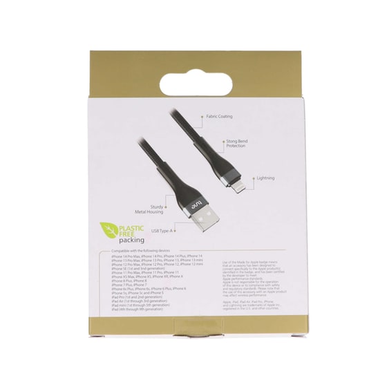 Καλώδιο Φόρτισης Tune TechFlex Braided USB-A σε Lightning 1.5m - Black image 1