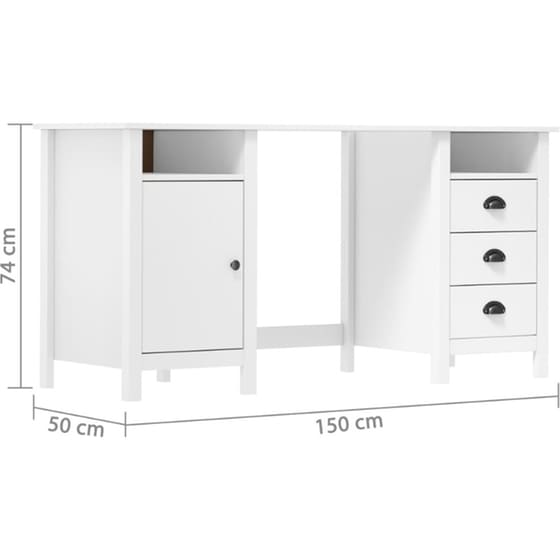 Γραφείο VidaXL Hill από Μασίφ Ξύλο Πεύκου 150x50x74 cm - Λευκό image 4