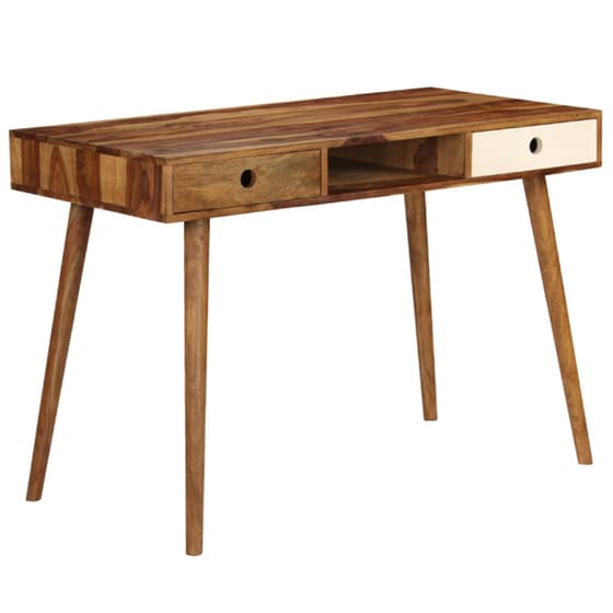 Γραφείο με Συρτάρια VidaXL από Μασίφ Ξύλο Sheesham 110x55cm - Καφέ/Λευκό image 0