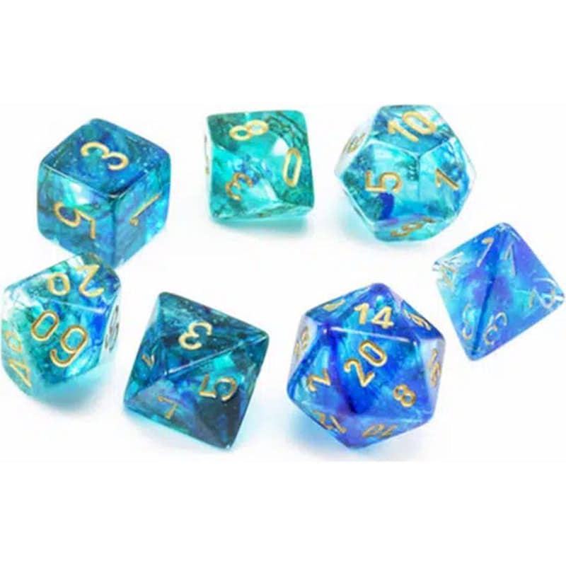 Chessex Nebula Oceanic/gold Luminary Polyhedral 7-dice Set
