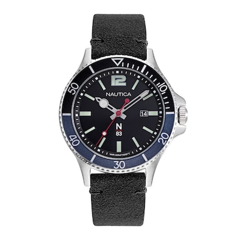 NAUTICA Nautica N83 Accra Beach Black Leather Strap Napabf916