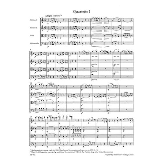 Βιβλίο Για Σύνολα Barenreiter Beethoven - String Quartets Op.18 [pocket Score] image 2
