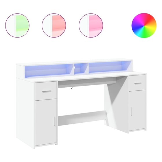 Γραφείο VidaXL με LED από Επεξεργασμένο Ξύλο 160x55x91 cm - Λευκό image 1