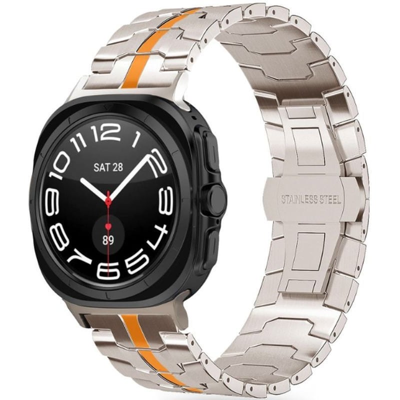 Λουράκι Samsung Galaxy Watch Ultra 47mm - Tech-protect Stainless Line Από Ανοξείδωτο Ατσάλι - Titanium / Orange (5906302313167)