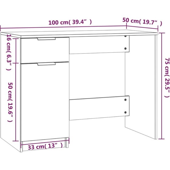 Γραφείο VidaXL από Επεξεργασμένο Ξύλο 100x50x75 cm - Λευκό image 7
